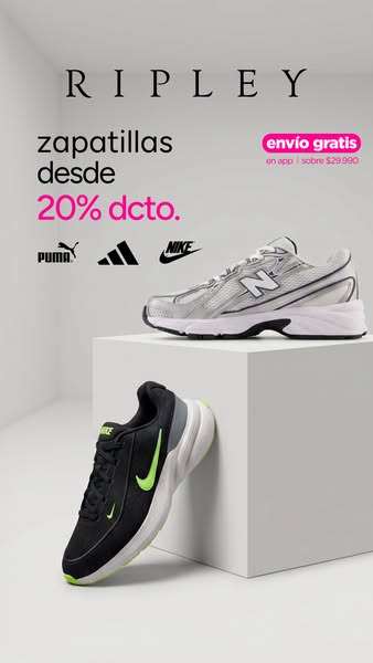 This image ad showcases athletic shoes from various brands, promoting a discount of 20% and free shipping through the ap