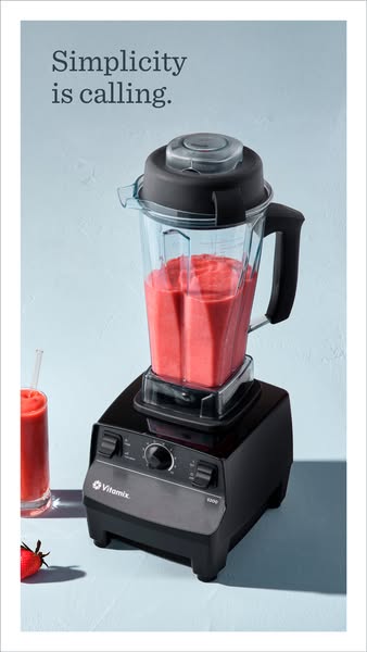 This ad showcases a Vitamix blender and emphasizes the simplicity of using it to make a smoothie.