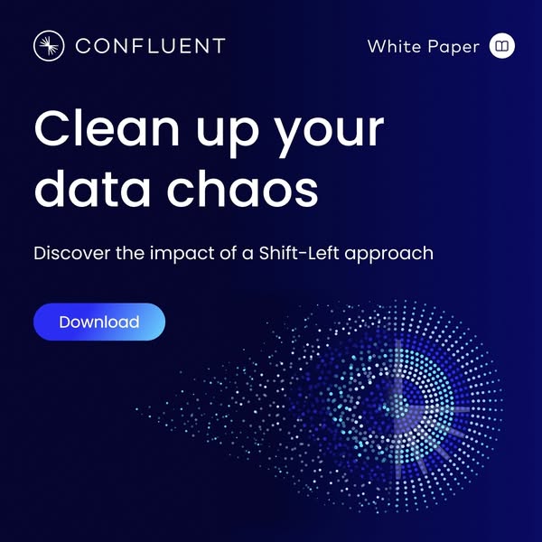 This ad for Confluent promotes a white paper discussing the impact of a 'Shift-Left' approach to managing data c