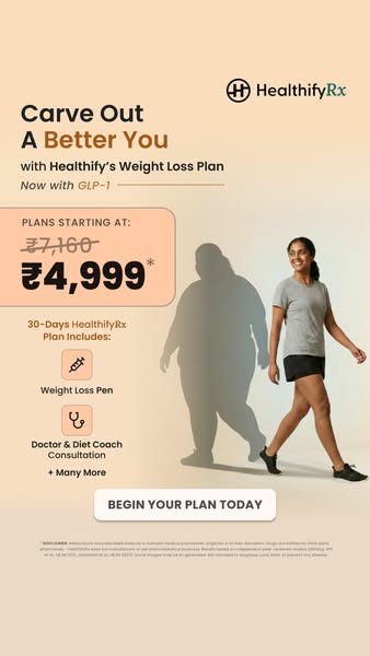 The ad promotes HealthifyRx's Weight Loss Plan, highlighting its ability to help individuals achieve a better versio