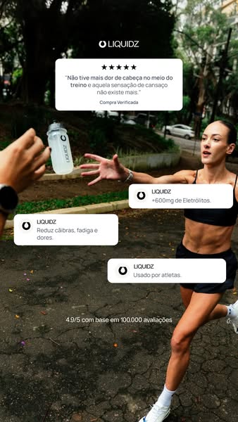 The image ad shows a woman running through a park. The image has superimposed review and feature callouts.