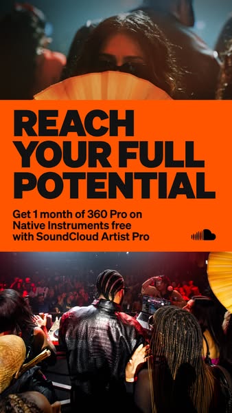 The ad promotes SoundCloud Artist Pro by offering one month of 360 Pro on Native Instruments for free, aiming to help ar