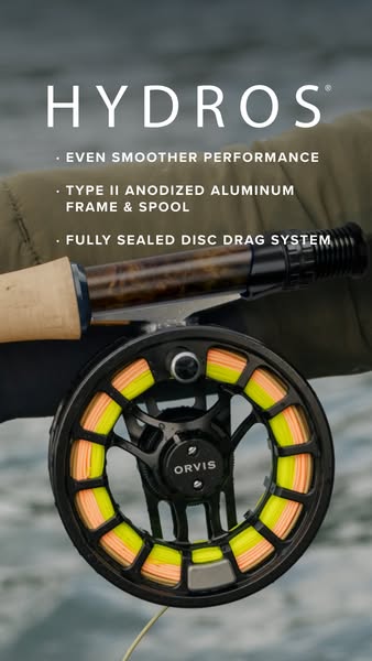 This ad showcases the Hydros fly fishing reel by Orvis. The ad highlights the reel's smooth performance, anodized al