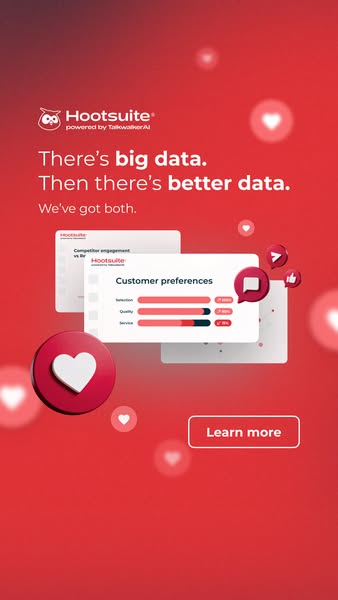 This ad for Hootsuite uses two data points and a red background to draw users in.