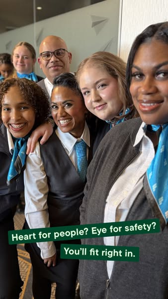 This ad showcases a group of diverse looking flight attendants and the text superimposed on the image says that if you h