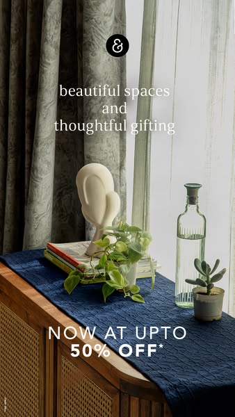 The ad showcases home decor items, emphasizing 'beautiful spaces and thoughtful gifting.' It features a limited-