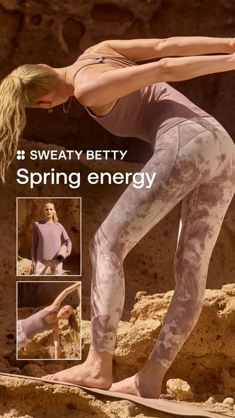 This image ad for Sweaty Betty promotes their Spring Energy activewear set. The ad features an athlete wearing the activ