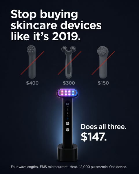 An ad for a skincare device that incorporates 3 separate technologies into one device. The ad shows the cost of purchasi