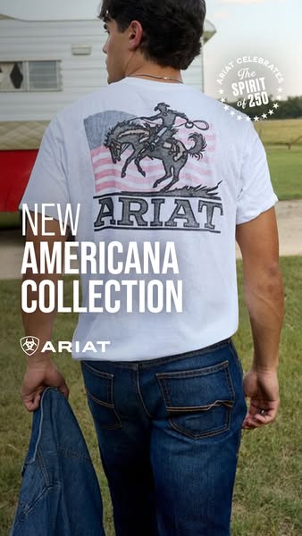 This ad promotes the new Americana collection from Ariat. The ad features an image of a man wearing a shirt with a graph