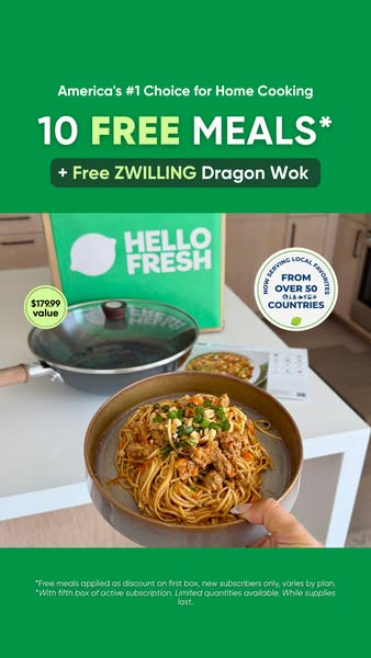This ad for Hello Fresh highlights that it is America's #1 choice for home cooking and promotes an offer for 10 free