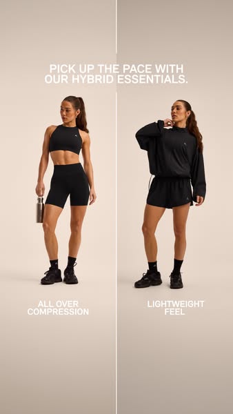 This ad highlights the functional benefits of athletic wear, splitting the screen to demonstrate different features of t