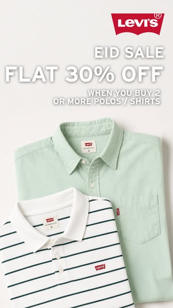 This image ad by Levi's promotes a sale of 30% off when the user buys 2 or more polos or shirts. The ad features two