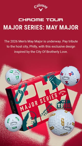 This ad showcases the Callaway Chrome Tour golf balls in a special edition Major Series design, paying tribute to the ho
