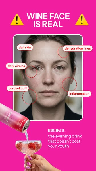 The ad highlights the negative effects of drinking wine, and offers Moment as a youthful alternative.