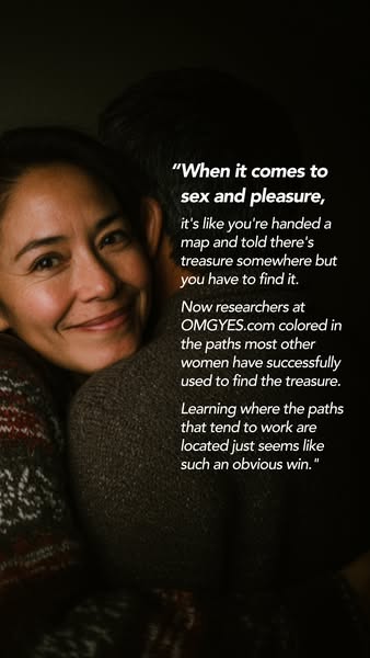 This ad uses a quote about sex and pleasure to promote OMGYES.com, a research-based website focused on female pleasure.