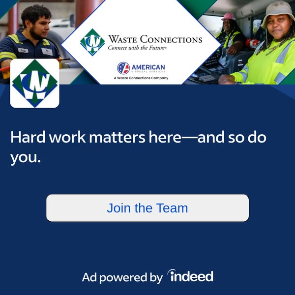 This image ad promotes Waste Connections, a waste disposal service, inviting viewers to join their team. The ad emphasiz