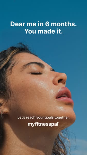 This image ad for MyFitnessPal uses aspirational messaging and a close-up image of a sweaty woman's face to encourag