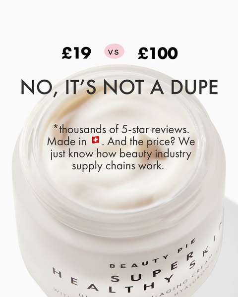 This image ad compares Beauty Pie's face cream to a more expensive product, highlighting the affordability of Beauty