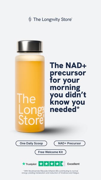 This ad for The Longevity Store promotes their NAD+ precursor supplement. The ad highlights the product's benefits f