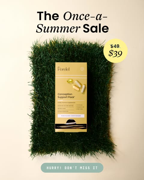 This ad features Perelel's Conception Support Pack and an offer for a discount on 'The Once-a-Summer Sale'.