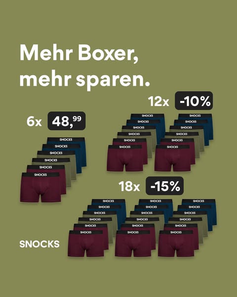 This ad showcases SNOCKS boxer briefs and promotes savings based on the quantity purchased. The ad features a clean layo