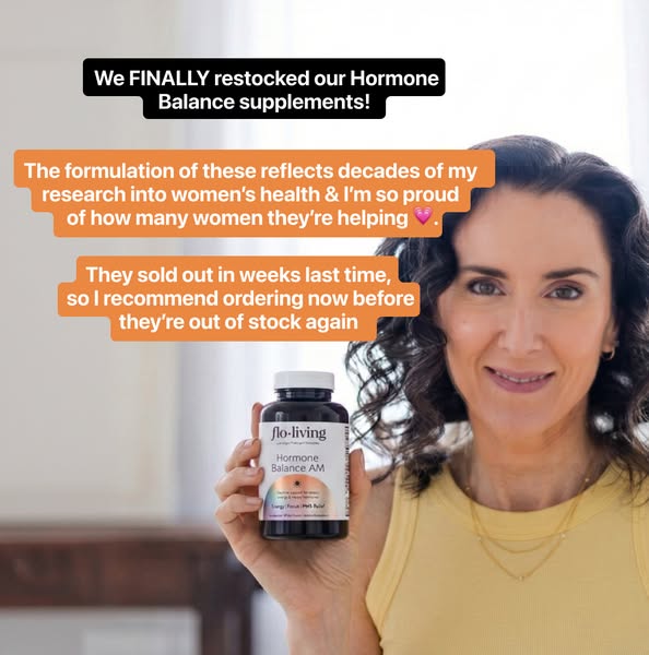 This image ad by flo-living promotes the Hormone Balance AM supplements. The ad presents the issue of hormone imbalance 