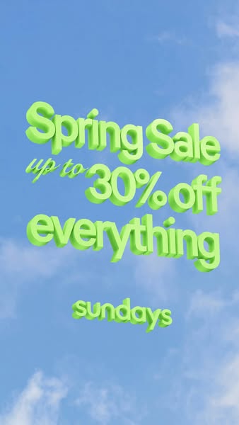 This image ad is for a Sundays brand spring sale. The sale is for up to 30% off everything.