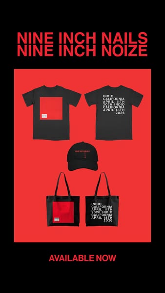 This ad is promoting Nine Inch Nails (NIN) merchandise for their show called "Noize" that took place in Indio,