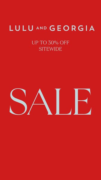 This ad is for a Lulu and Georgia sale, offering up to 30% off sitewide. It uses a simple design with a solid red backgr