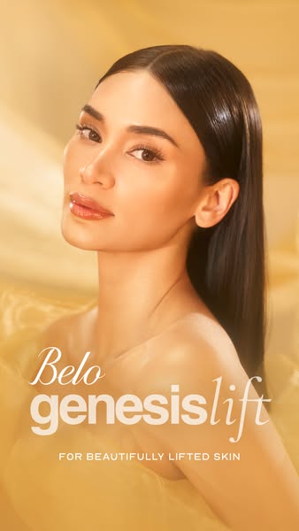A beauty advertisement for Belo Genesis Lift featuring a model with bright, dewy skin, which aims to create the emotion 