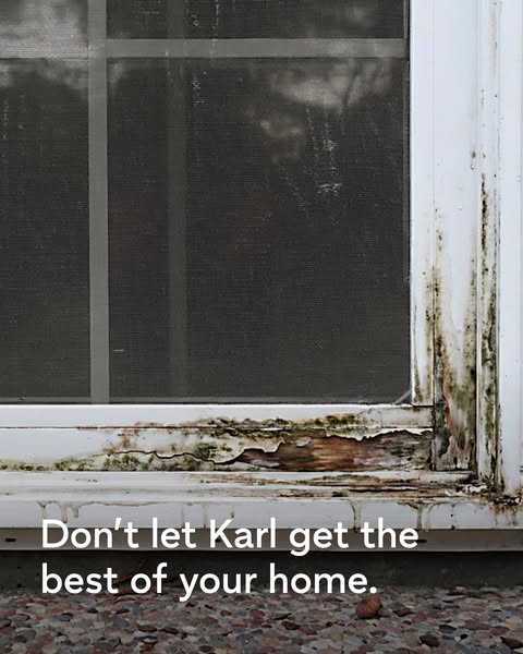 The ad highlights the potential damage caused by water and other elements to a home, specifically focusing on window det
