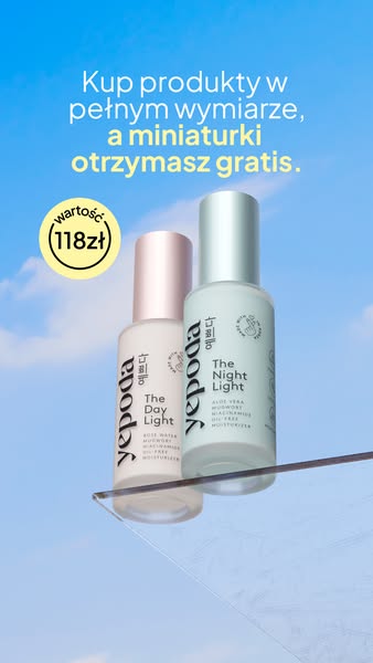 An ad for Yepoda skincare products. The ad promotes buying full size products and receiving free miniature products.