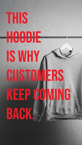 A simple image ad that showcases a gray hoodie. The ad's copy states that customers keep coming back for this hoodie