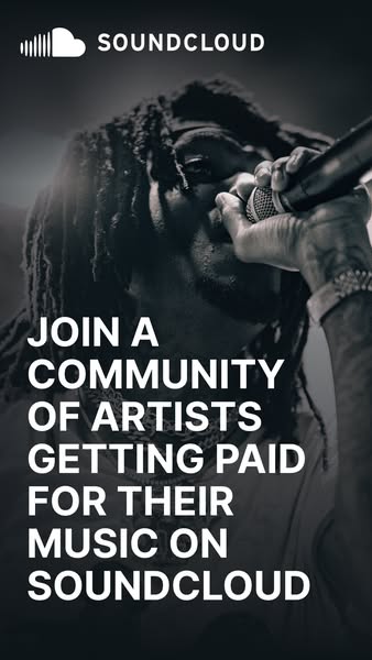 This image ad for SoundCloud promotes the platform as a place for artists to get paid for their music. The ad features a