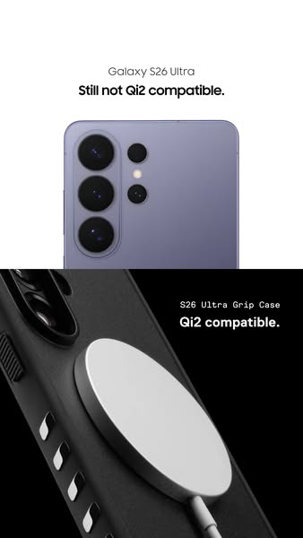 This ad highlights the fact that the advertised phone case is compatible with Qi2 charging, unlike a competing model.
