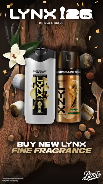 This ad for Lynx promotes their new fine fragrance, Marshmallow Smoke, in both body wash and deodorant form, while also