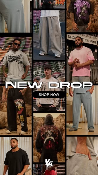 This image ad showcases a collection of streetwear apparel from YoungLA. Using a collage-style layout, the ad features v
