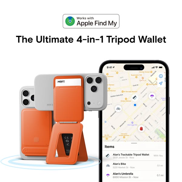 This image ad presents the MOFT 4-in-1 Tripod Wallet as the ultimate solution for mobile users who need a versatile and 