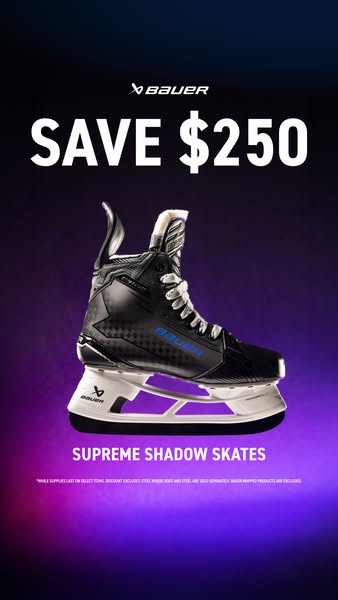 This Meta image ad from Bauer promotes Supreme Shadow Skates and announces a limited-time offer for $250 off.