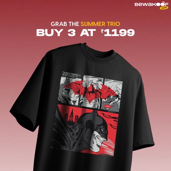 This ad promotes a special offer from Bewakoof.com, inviting customers to purchase any three items from their summer col