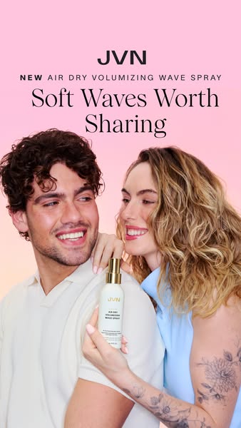 This ad for JVN hairspray features a man and a woman with wavy hair, promoting the product as a way to achieve soft, sha