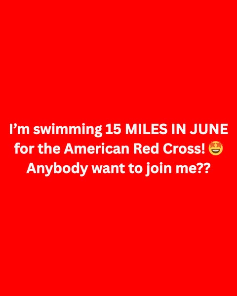 An image ad promoting the American Red Cross and inviting viewers to swim 15 miles in June to support the organization.