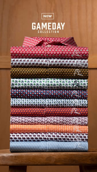 The ad is for the 'Gameday Collection' of men's dress shirts. The collection appears to include a variety of