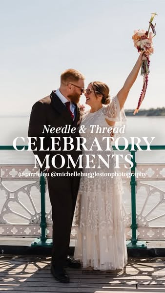 This ad features a light and airy photo of a couple celebrating a wedding. The promoted brand appears to design and sell