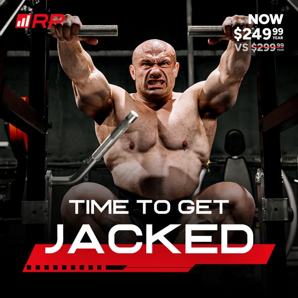 This ad promotes the Revolution Power annual membership, using an image of a very muscular man working out. It emphasize