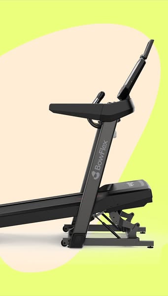 This ad shows the Bowflex treadmill on a gradient background. The ad highlights the features of the treadmill.