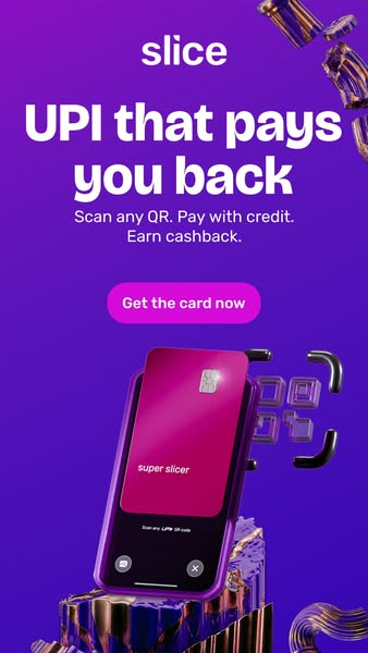 This ad promotes Slice, a UPI payment system, by highlighting its cashback rewards. The ad features a phone displaying a