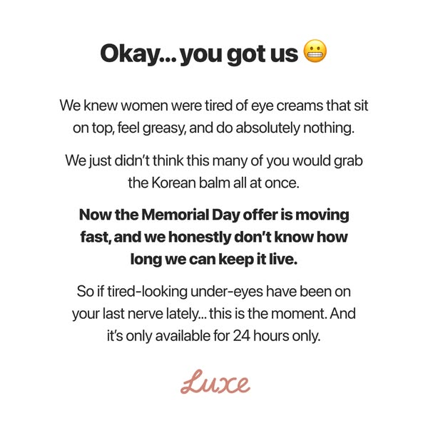 This image ad uses a conversational tone to address consumers' frustrations with ineffective eye creams and highligh