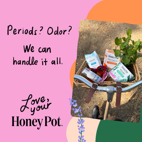 An image ad for Honey Pot feminine care products addressing odor and period concerns.