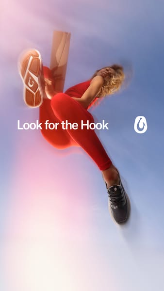 This ad features a low-angle shot of a woman holding a yoga mat, and showing off the sole of her black sneaker. The prim